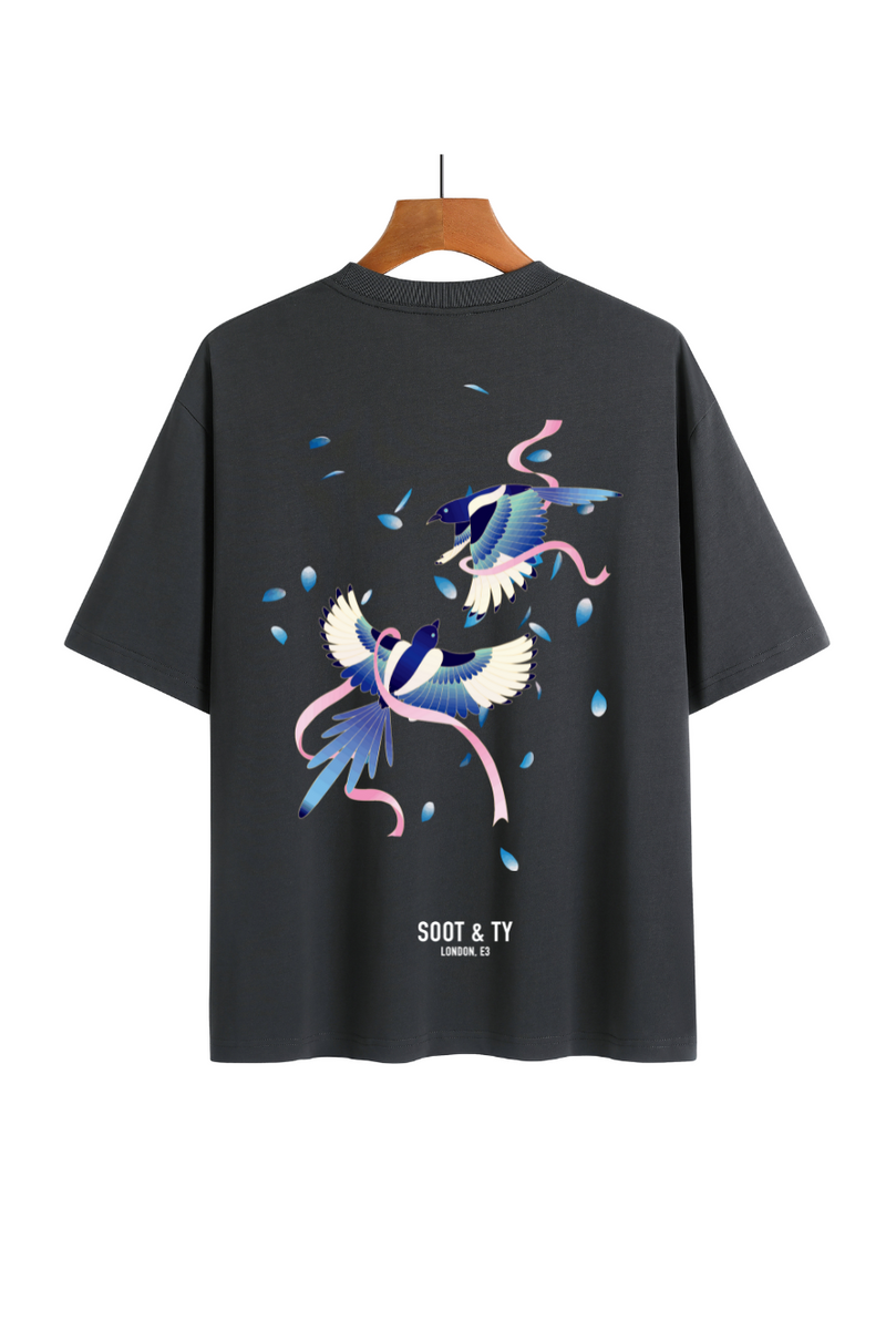 Soot and Ty Ribbon Birds Print Relaxed Fit T-Shirt