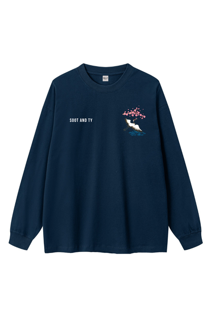 Pretty Crane Oversize Long T-Shirt Navy