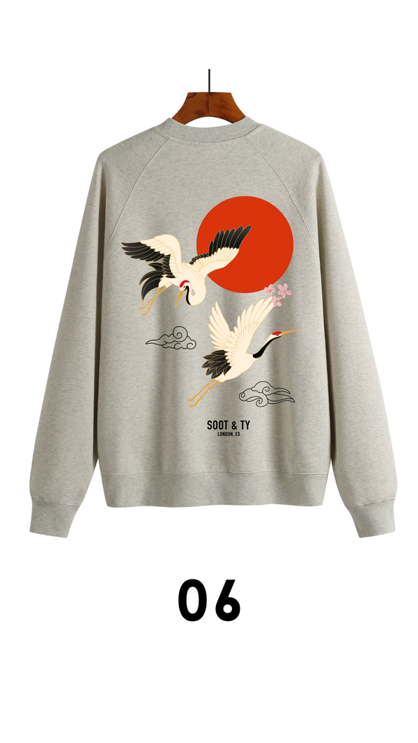 Soot and Ty Reflective Flying Crane Print Relaxed Fit Sweatshirt