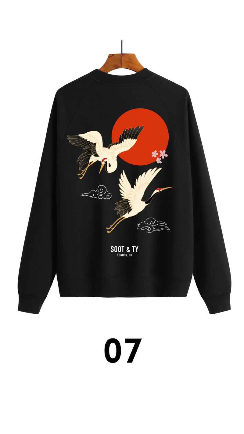 Soot and Ty Reflective Flying Crane Print Relaxed Fit Sweatshirt