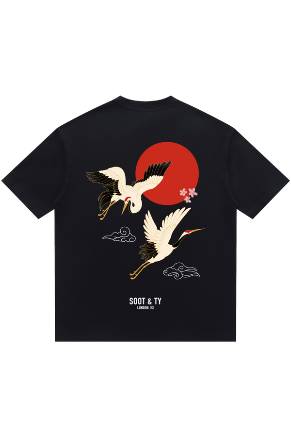 Flying Crane Print Relaxed Fit T-Shirt