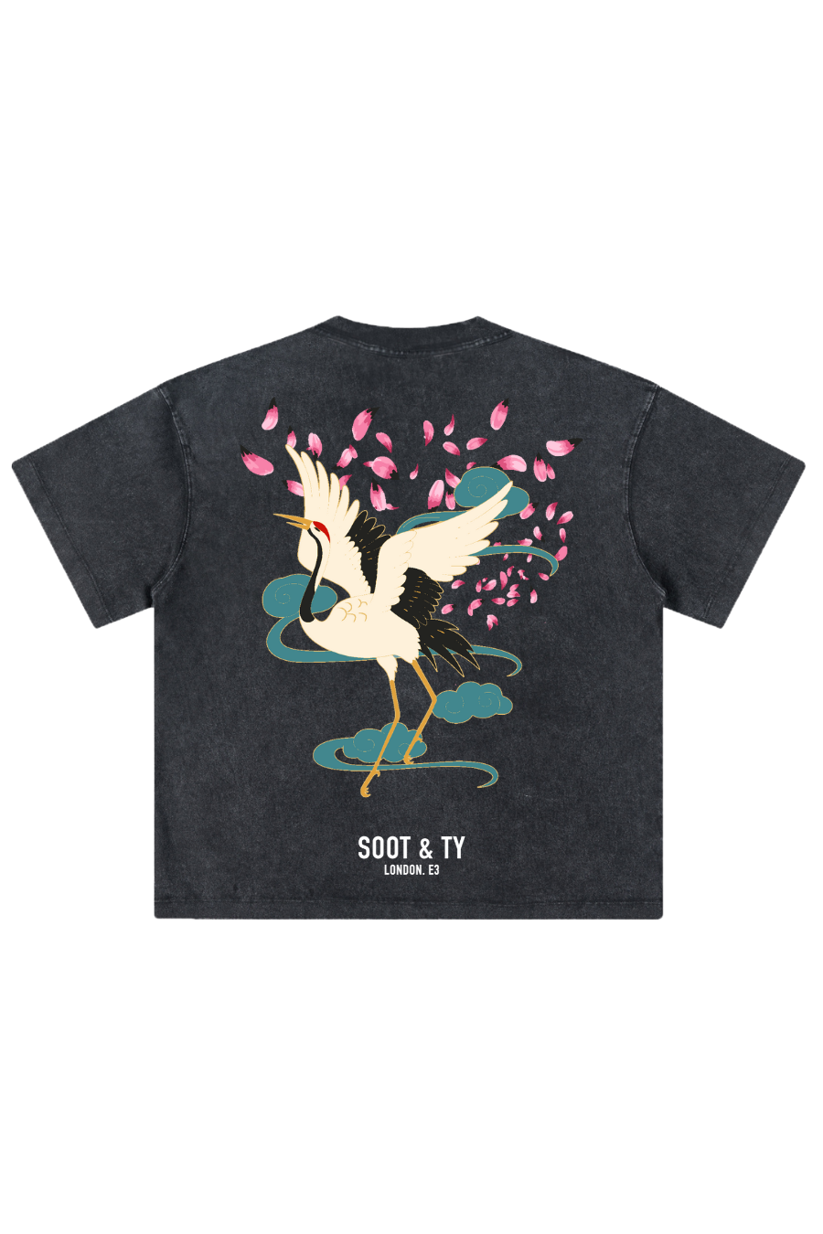 Soot and Ty Stonewash Dancing Crane Relaxed Fit T-Shirt