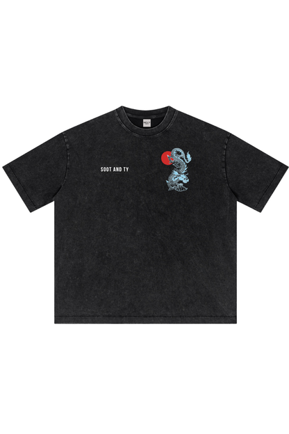 Black Stonewash Neon Dragon Oversize Fit T-Shirt