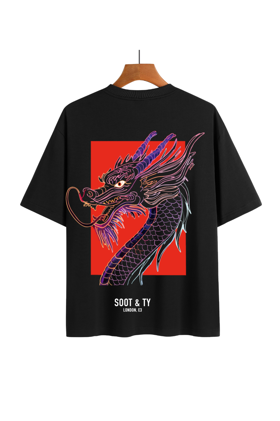 Soot and Ty Dragon Square Red Print Relaxed Fit T-Shirt