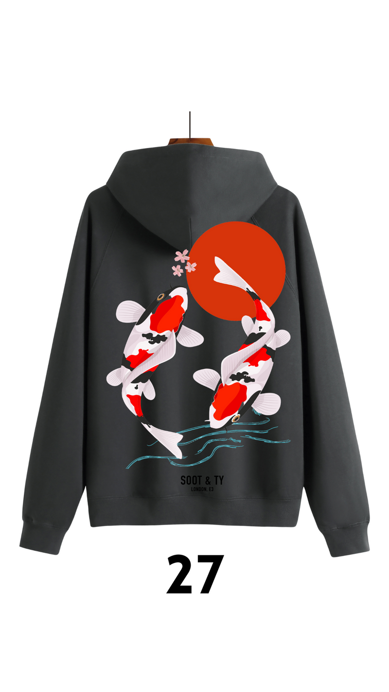 Soot and Ty Reflective Koi Print Relaxed Fit Hoodie