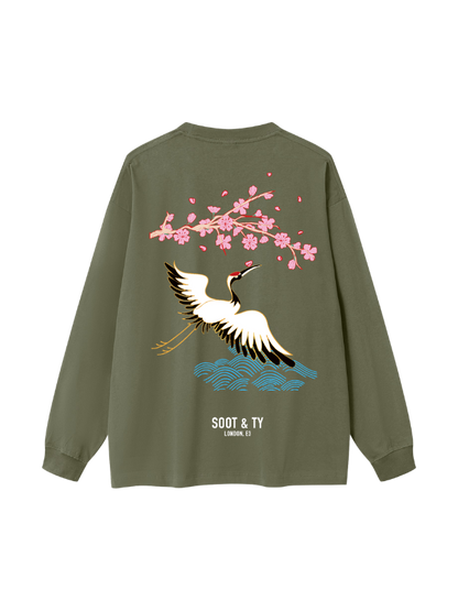 Pretty Crane Graphic Oversized Long T-Shirt