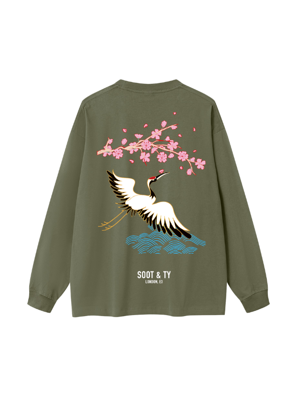 Pretty Crane Graphic Oversized Long T-Shirt
