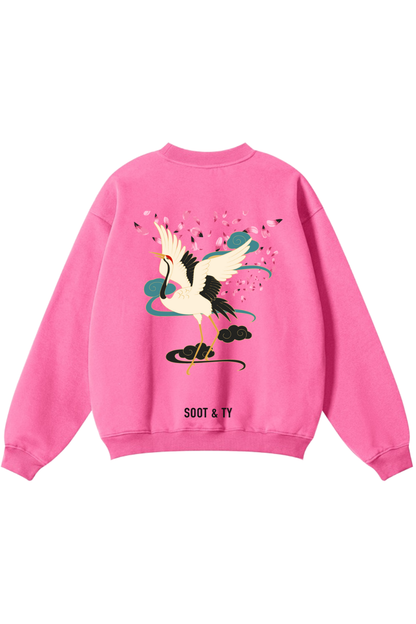 [PRE-ORDER] Reflective Dancing Crane Print Relaxed Fit Sweatshirt