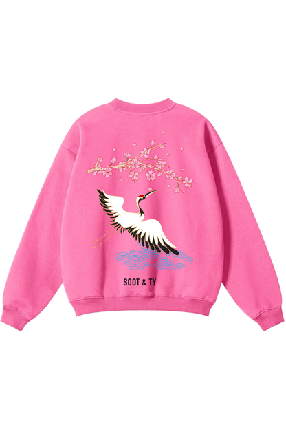 [PRE-ORDER] Reflective Pretty Crane Print Relaxed Fit Sweatshirt