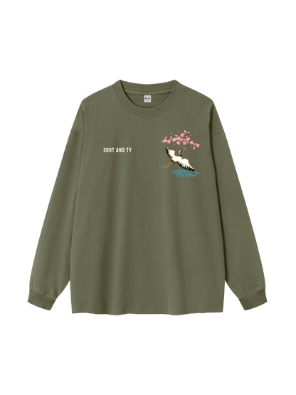 Pretty Crane Graphic Oversized Long T-Shirt