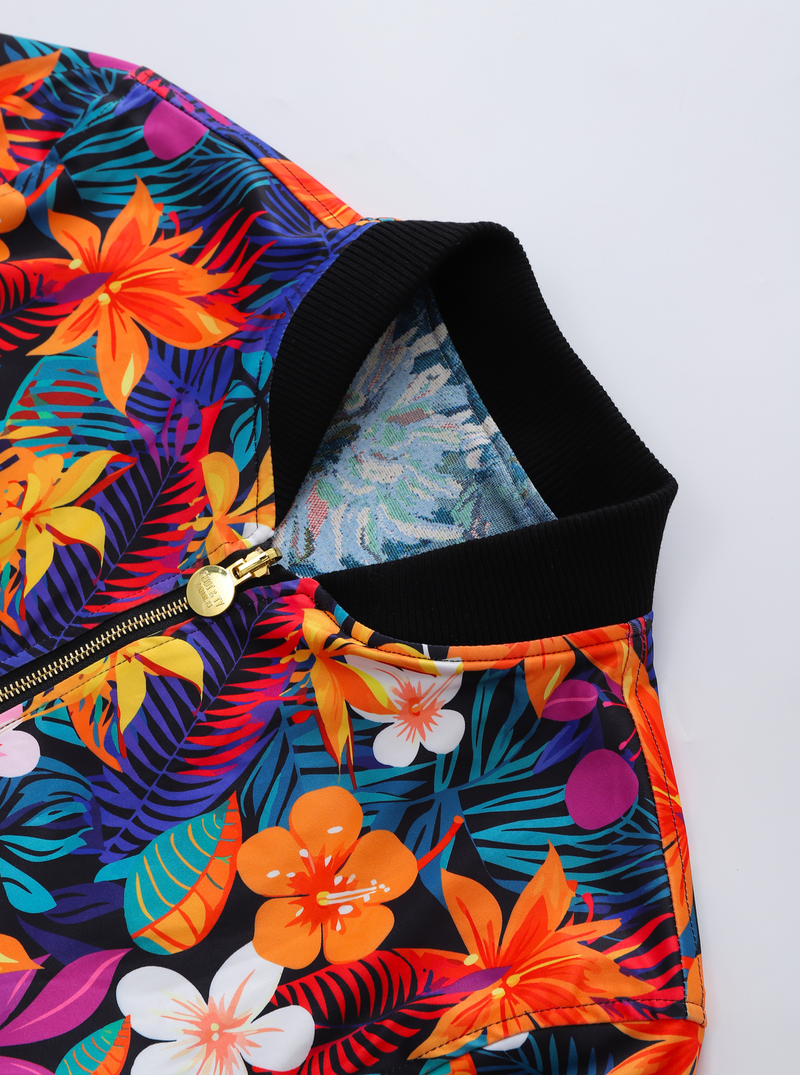 Soot and Ty Reversible Summer Black Floral Bomber Jacket
