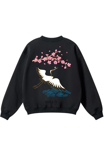 [PRE-ORDER] Reflective Pretty Crane Print Relaxed Fit Sweatshirt