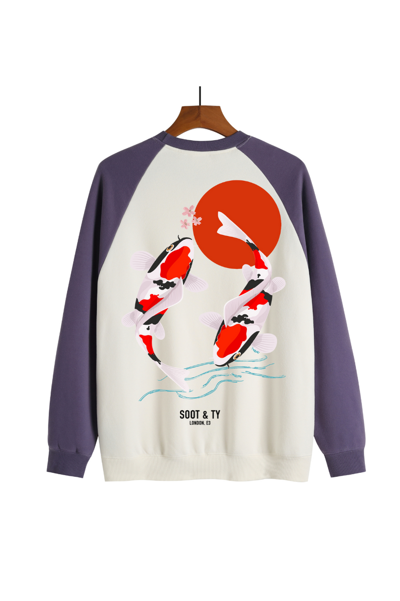 Soot and Ty Reflective Koi Print Raglan Sweatshirt Purple
