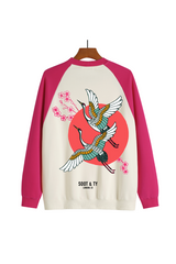 Soot and Ty Reflective Crane Cherry Blossom Print Raglan Sweatshirt Pink