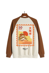 Soot and Ty Reflective Osaka Palace Print Raglan Sweatshirt Brown