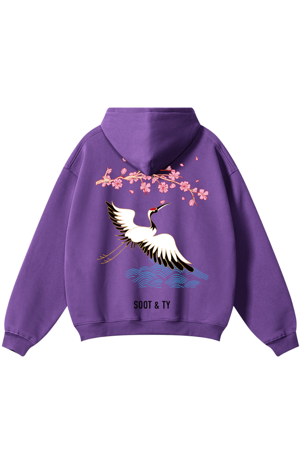 [PRE-ORDER] Reflective Pretty Crane Print Relaxed Fit Hoodie