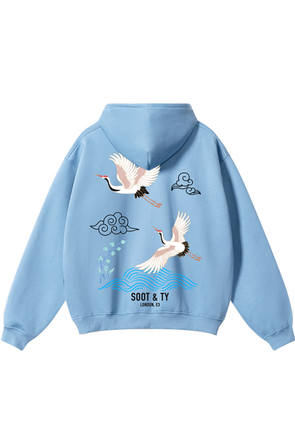 Soot and Ty Reflective Crane Waves Print Relaxed Fit Hoodie