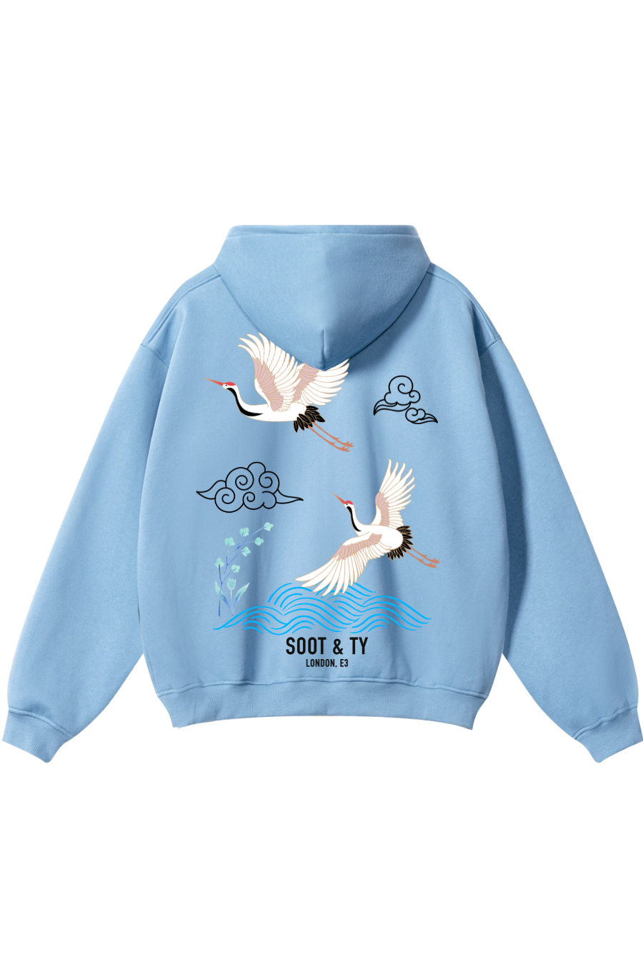 Soot and Ty Reflective Crane Waves Print Relaxed Fit Hoodie