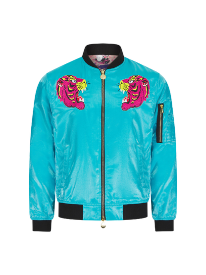 Baby Blue Lumiere Reversible Tiger Sukajan Bomber Jacket