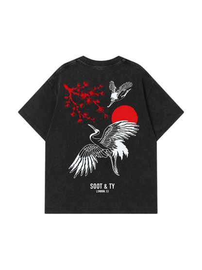 Plum Crane Stonewash Graphic Relaxed Fit T-Shirt