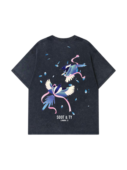 Ribbon Crane Stonewash Graphic Relaxed Fit T-Shirt