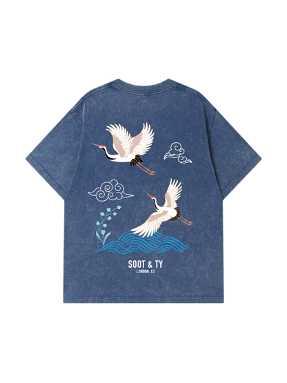 Crane Wave Graphic Stonewash Relaxed Fit T-Shirt