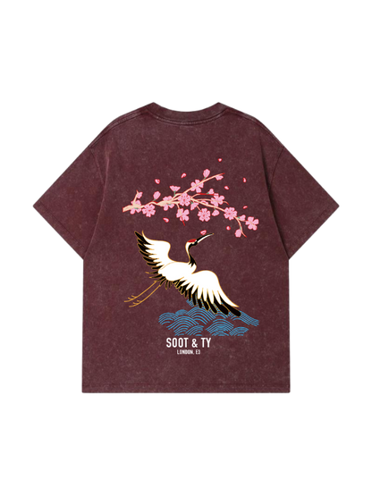 Pretty Crane Stonewash Graphic Relaxed Fit T-Shirt