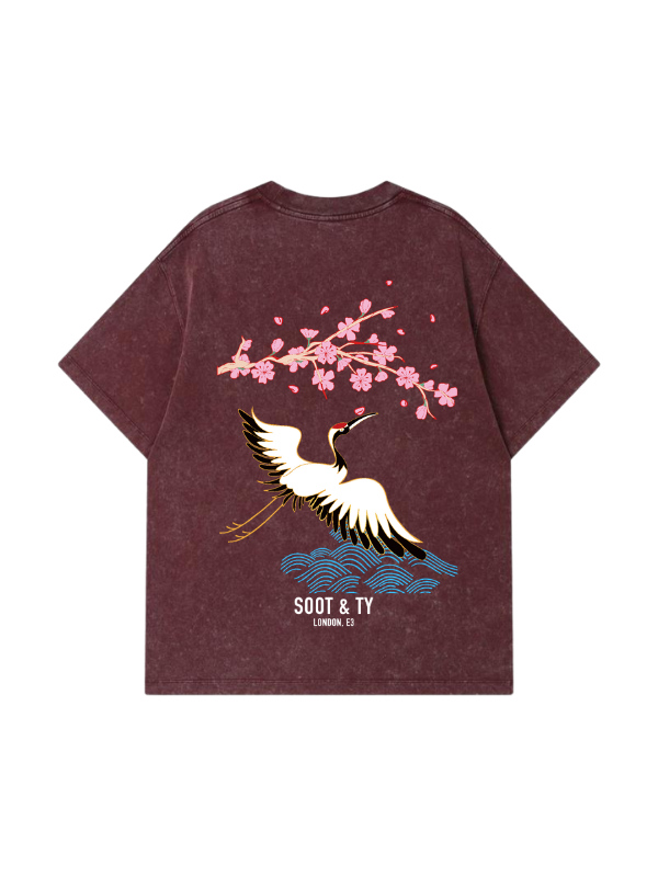 Pretty Crane Stonewash Graphic Relaxed Fit T-Shirt