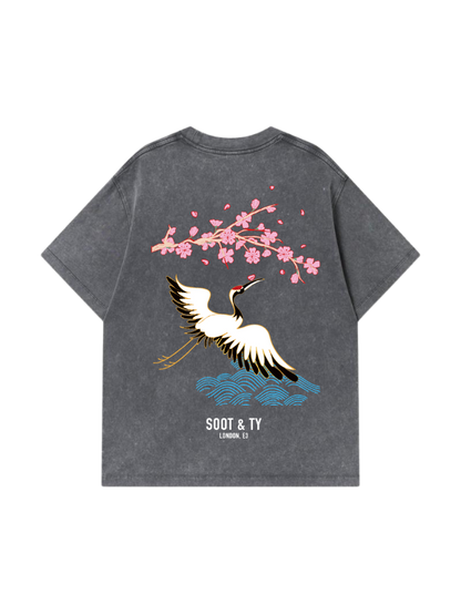 Pretty Crane Stonewash Graphic Relaxed Fit T-Shirt