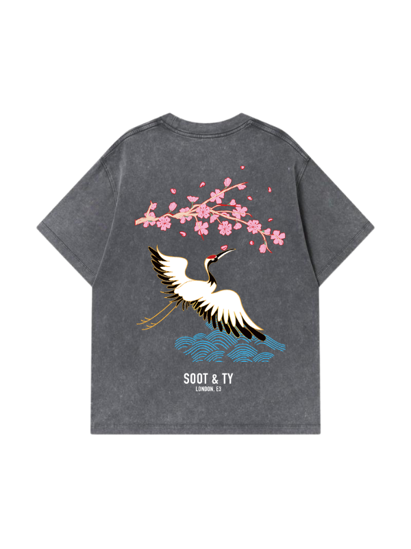 Pretty Crane Stonewash Graphic Relaxed Fit T-Shirt