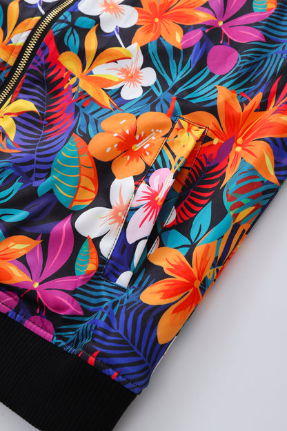 Soot and Ty Reversible Summer Black Floral Bomber Jacket