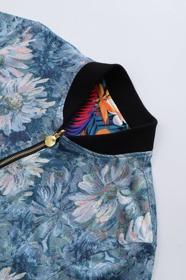 Soot and Ty Reversible Summer Black Floral Bomber Jacket