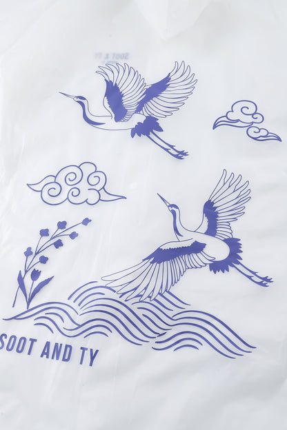 [PRE-ORDER] Re-Usable Travel Raincoat Waterproof Crane Waves Print with Hood