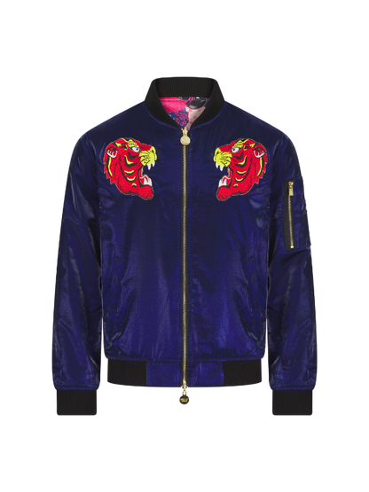 Navy Lumiere Tiger Sukajan Reversible Bomber Jacket