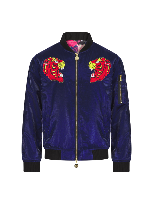 Navy Lumiere Tiger Sukajan Reversible Bomber Jacket