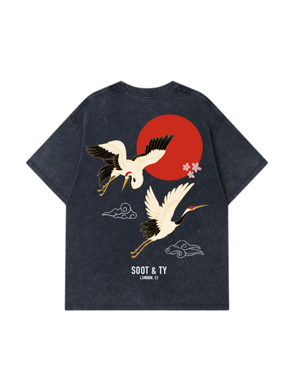 Flying Crane Stonewash Graphic Relaxed Fit T-Shirt
