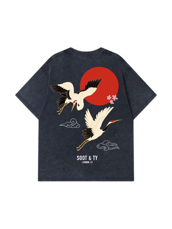 Flying Crane Stonewash Graphic Relaxed Fit T-Shirt