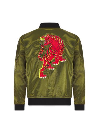 Olive Lumiere Tiger Sukajan Reversible Bomber Jacket