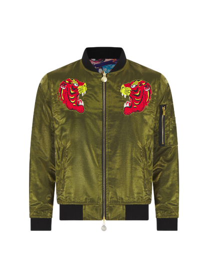 Olive Lumiere Tiger Sukajan Reversible Bomber Jacket