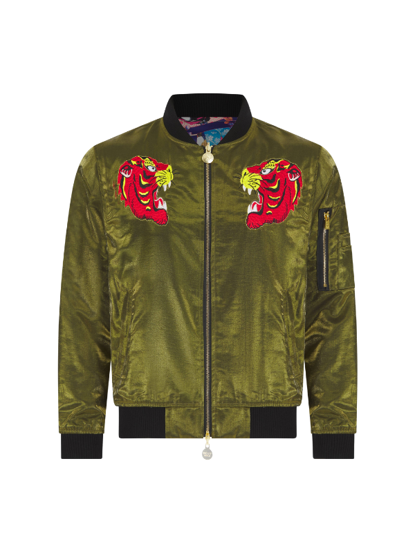 Olive Lumiere Tiger Sukajan Reversible Bomber Jacket