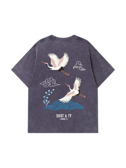 Crane Wave Graphic Stonewash Relaxed Fit T-Shirt