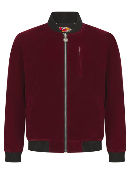 Soot and Ty Red Velvet Bomber Jacket
