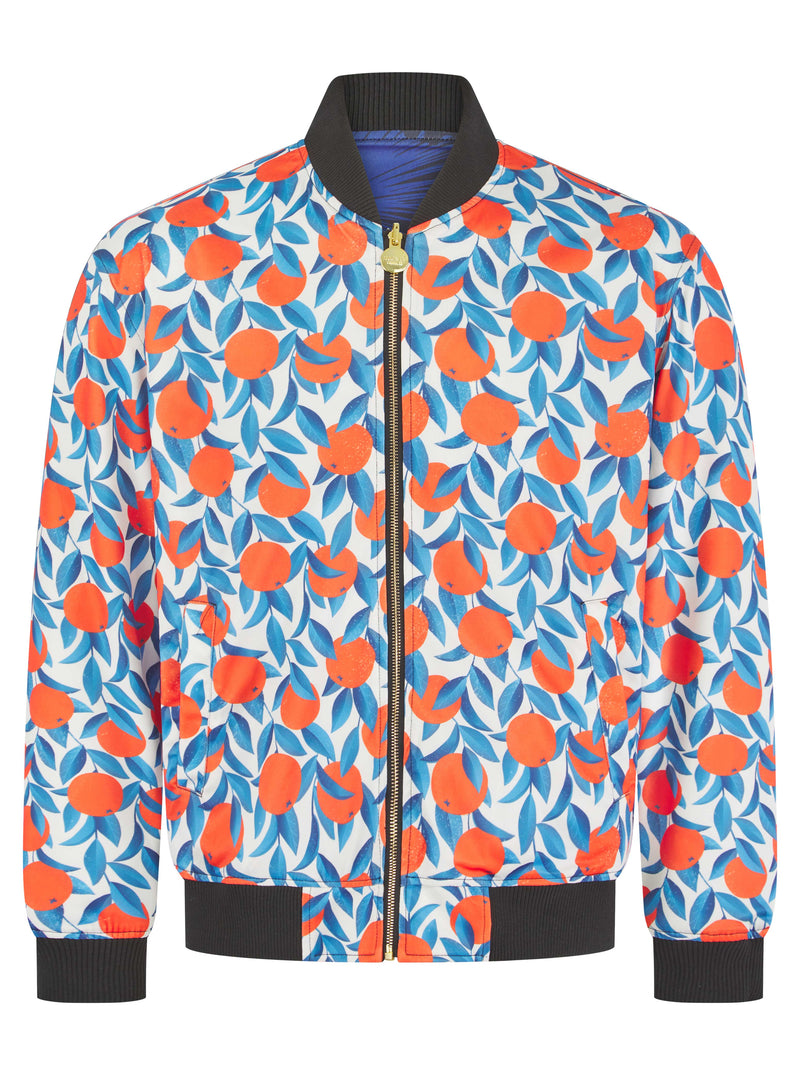 Soot and Ty Reversible Bird of Paradise x Oranges Bomber Jacket