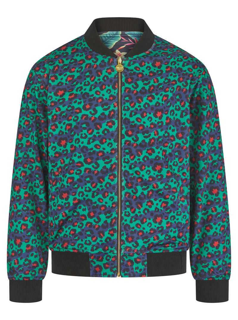 Soot and Ty Reversible Black Floral x Funky Leopard Bomber Jacket