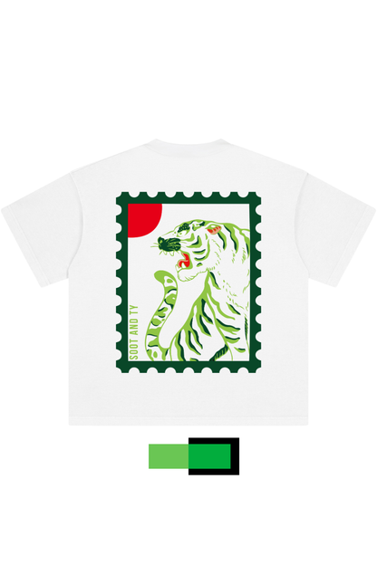 Glow in Dark Tiger Stamp Relaxed Fit T-Shirt White