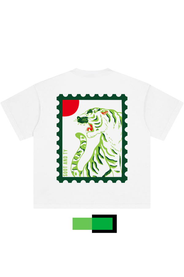 Glow in Dark Tiger Stamp Relaxed Fit T-Shirt White