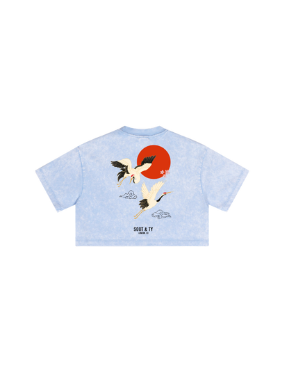 Kids/Petite Flying Cranes Print Crop T-Shirt