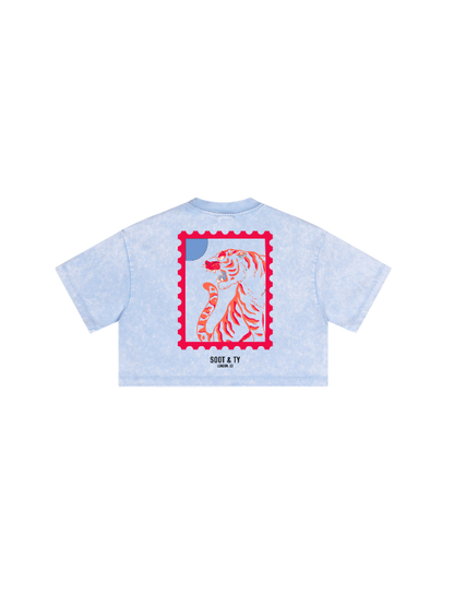 Kids/Petite Tiger Stamp Print Crop T-Shirt