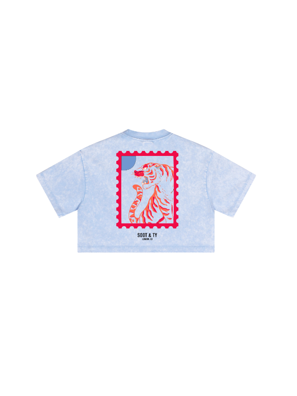 Kids/Petite Tiger Stamp Print Crop T-Shirt