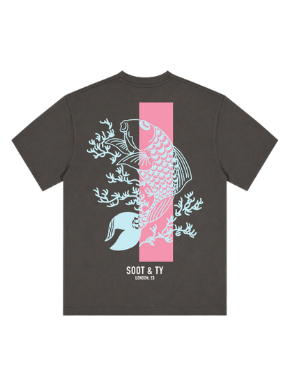 Koi Coral Stripe Graphic Relaxed Fit T-Shirt
